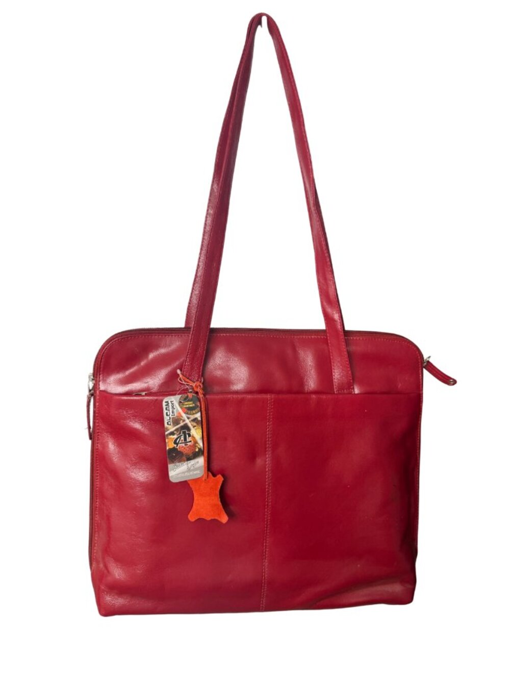 Genuine Leather Deep Red Large Laptop/Business Tote Bag Made in Italy Pockets